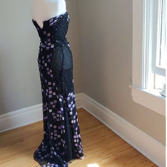 Vintage Y2K Badgley Mischka Gown Strapless Designer Beaded Sheer Wrap Siren 4 - Picture 11 of 15